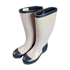 Vineyard Vines Tall Whale Print Pull On Rubber Rain Boots‎ Pink and Blue Size 6